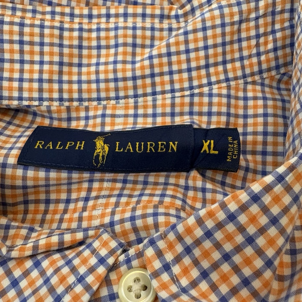 Ralph Lauren Men's XL Blue Orange Gingham Check Button Down Long Sleeve Shirt - Picture 5 of 5